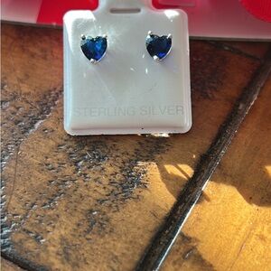Heart-Shaped lab grown blue sapphire Sterling‎ Silver stud Earrings